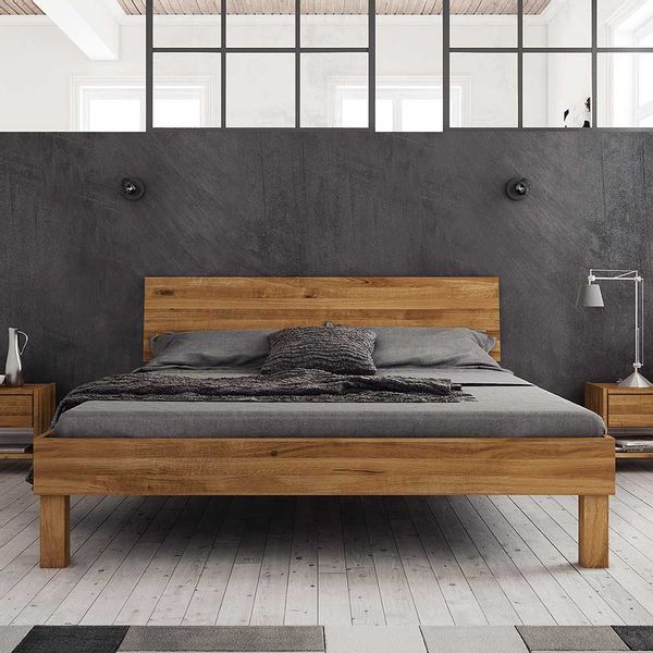 Holzbett aus Wildeiche Massivholz modern günstig online kaufen