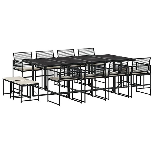 vidaXL 13-Tlg Garten-Essgruppe mit Kissen Schwarz Poly Rattan 3295020 günstig online kaufen