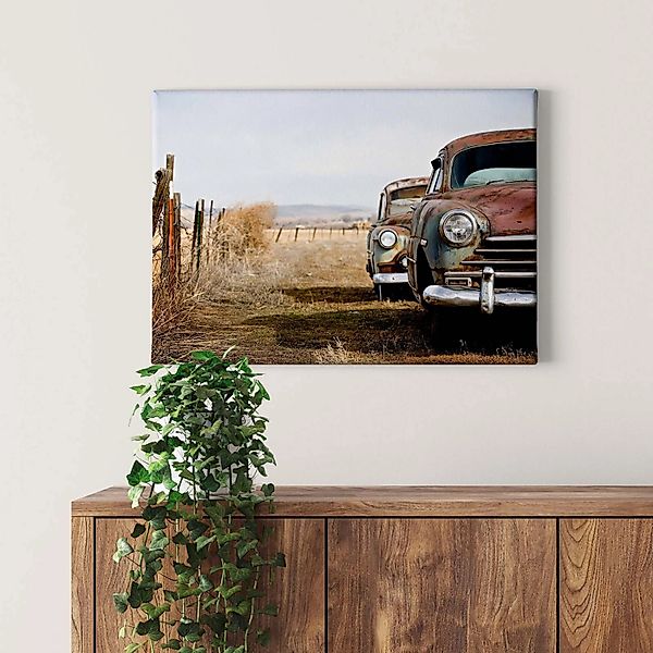 Bricoflor Leinwand Bild Mit Oldtimer In Rot Braun Vintage Auto Bild Ideal F günstig online kaufen