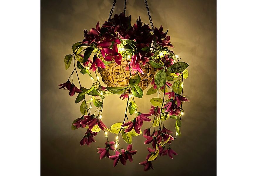 Künstliche Zimmerpflanze mit LED-Lichterkette & Timer - Kunstblumen im Korb günstig online kaufen