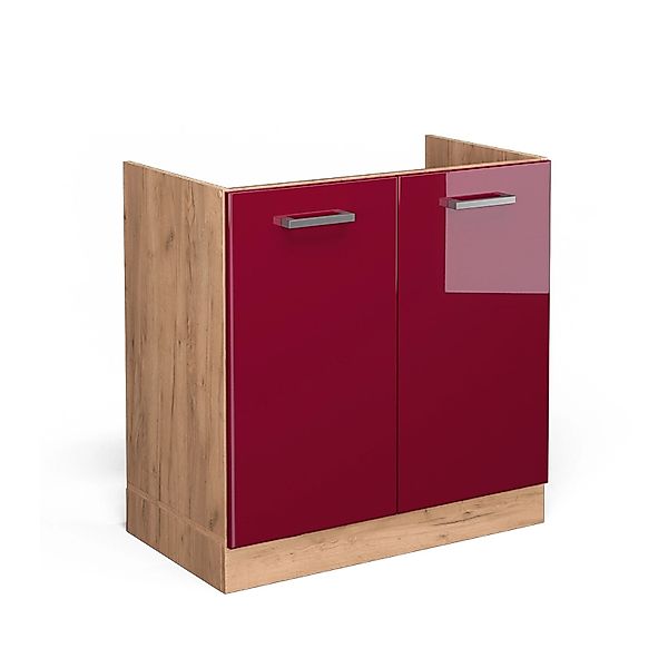 Vicco Spülenunterschrank R-Line Bordeaux Hochglanz/Goldkraft Eiche 80 cm oh günstig online kaufen