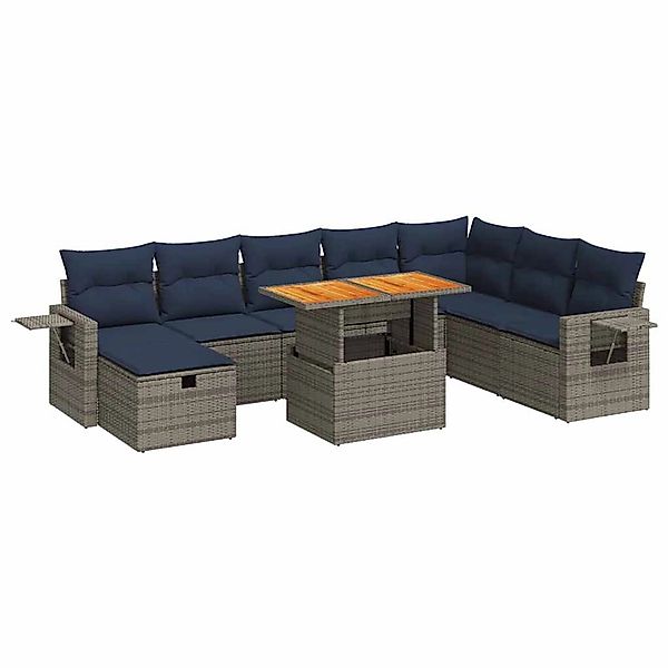 vidaXL 9-Tlg Garten-Sofagarnitur mit Kissen Grau Poly Rattan Akazie 3328048 günstig online kaufen