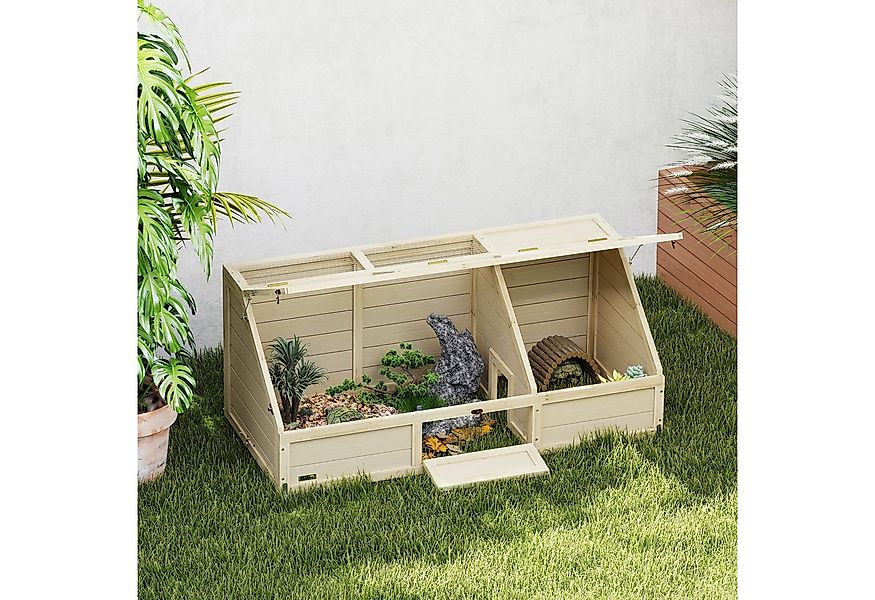 PawHut Kleintierstall Schildkrötenhaus aus Holz, Schildkrötengehege mit zwe günstig online kaufen