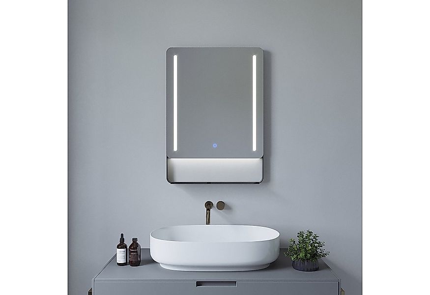 AQUALAVOS Badspiegel LED Spiegel für Bad mit schwarz matt Ablage Touch Dimm günstig online kaufen