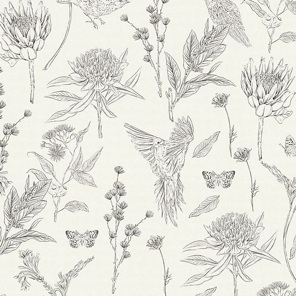 PROFHOME 394292-GU Vogel Tapete Blumen Matt Weiß Schwarz 0,53 m x 10,05 m 5 günstig online kaufen