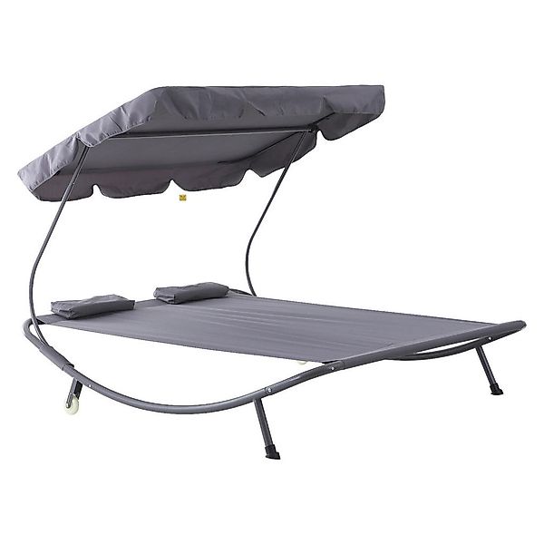 Outsunny Doppelliege mit Dach  Rollbare Sonnenliege Relaxliege, Stahl, Grau günstig online kaufen