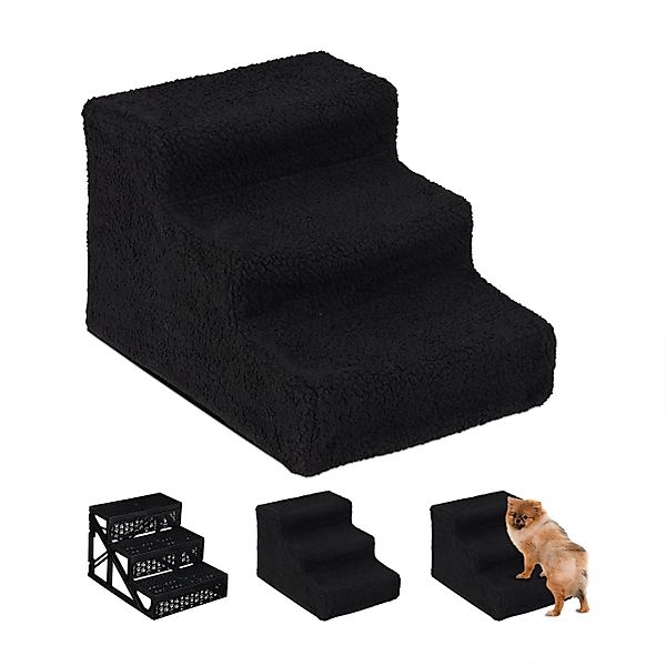 relaxdays Haustiertreppe Hundetreppe 3 Stufen, Schwarz günstig online kaufen