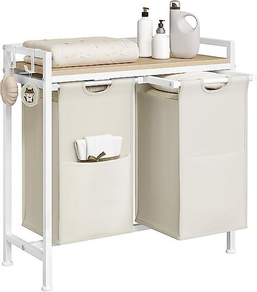 Woltu Wäschekorb, mit Ablage, 2 Fächer, jedes 40 L, Wäschesammler ausziehba günstig online kaufen