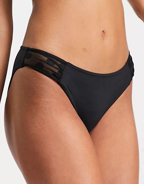 Figleaves – Bikiniunterteil mit gepunktetem Netzstoff in Schwarz günstig online kaufen