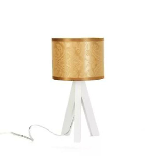 Nachttischlampe Dreibein Stoff Holz Barock Muster günstig online kaufen