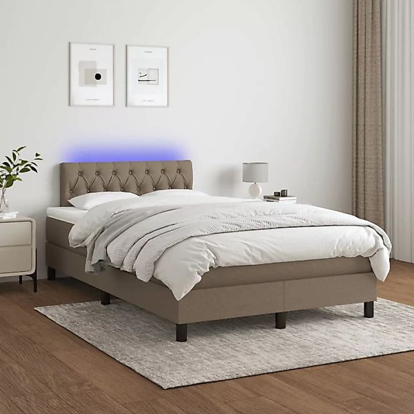 vidaXL Boxspringbett Boxspringbett mit Matratze LED Taupe 120x200 cm Stoff günstig online kaufen