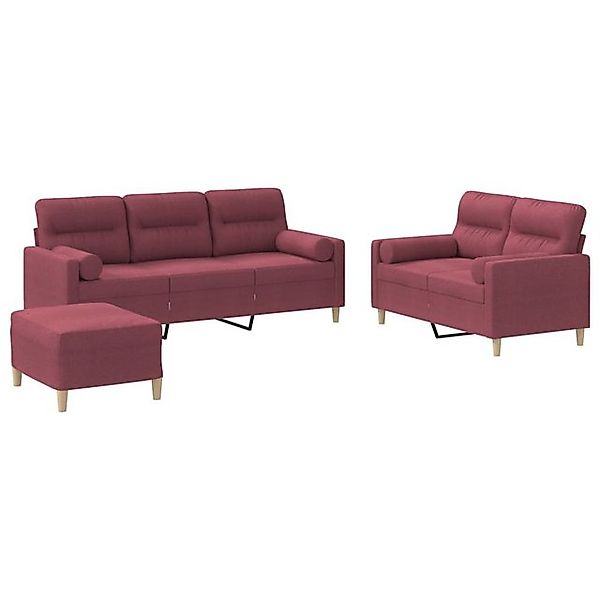 vidaXL Sofa 3-tlg. Sofagarnitur mit Kissen Weinrot Stoff günstig online kaufen