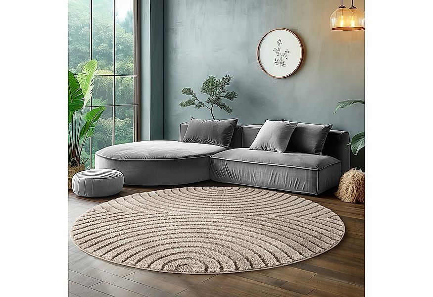 SIMPEX24 Designteppich Boho Design, Rund, Höhe: 8 mm, Teppich Wohnzimmer, S günstig online kaufen