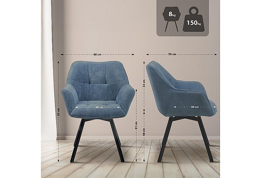 CLP Esszimmerstuhl Jordi (2er Set, 2 St), mit Cord-Bezug und Metallgestell günstig online kaufen