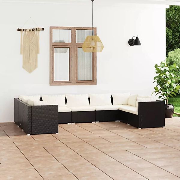 Vidaxl 9-tlg. Garten-lounge-set Mit Kissen Poly Rattan Schwarz günstig online kaufen