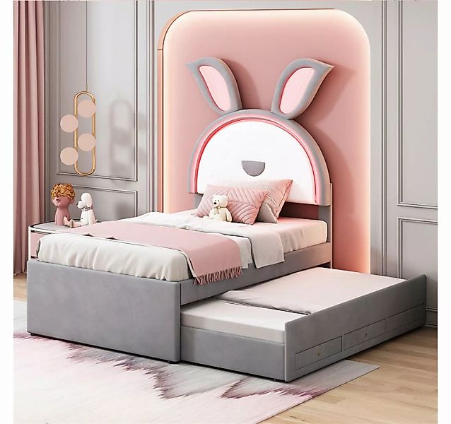 XDeer Kinderbett Polsterbett 90 x 200 cm LED-Licht Samtstoff Multifunktiona günstig online kaufen