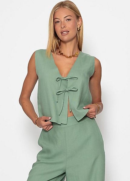 SASSYCLASSY T-Shirt Leinen Top Damen mit Schleifenverschluss Trägertop aus günstig online kaufen