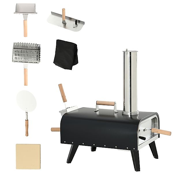 Outsunny 2-in-1 Pizzaofen Holzbackofen mit Pizzastein, Pizzaschaufel, Pizza günstig online kaufen