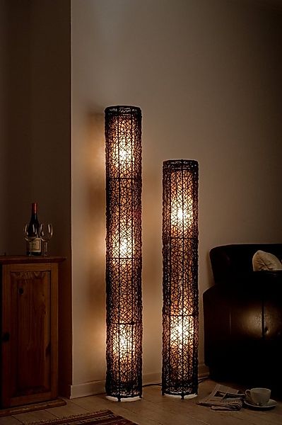 Hacienda Del Sol Stehlampe Große Stehleuchte mit Rattan-Geflecht Stoffschir günstig online kaufen