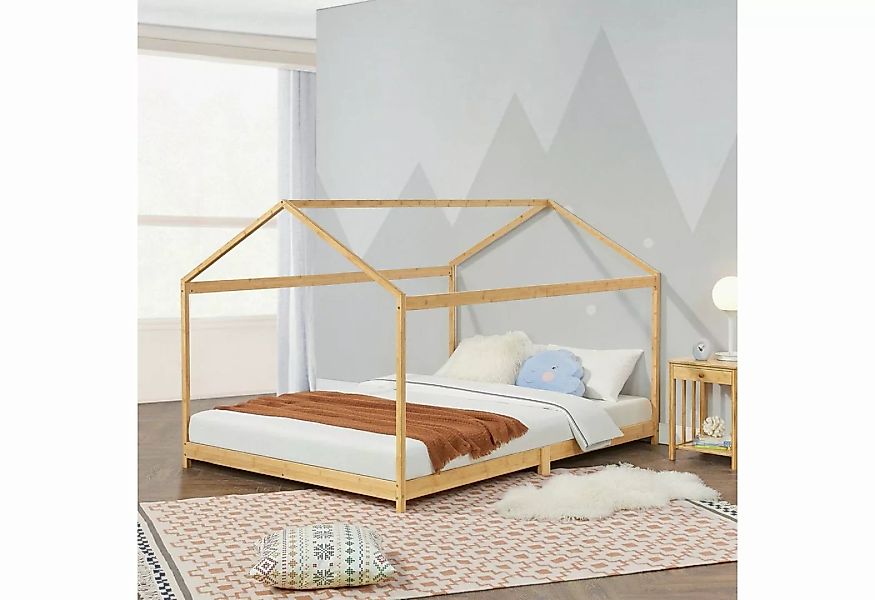 en.casa Kinderbett, »Vindafjord« Bambus Haus-Optik 180x200cm günstig online kaufen