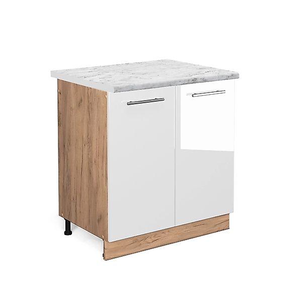 Vicco Spülenunterschrank Fame-Line Weiß Hochglanz/Goldkraft Eiche 80 cm AP günstig online kaufen