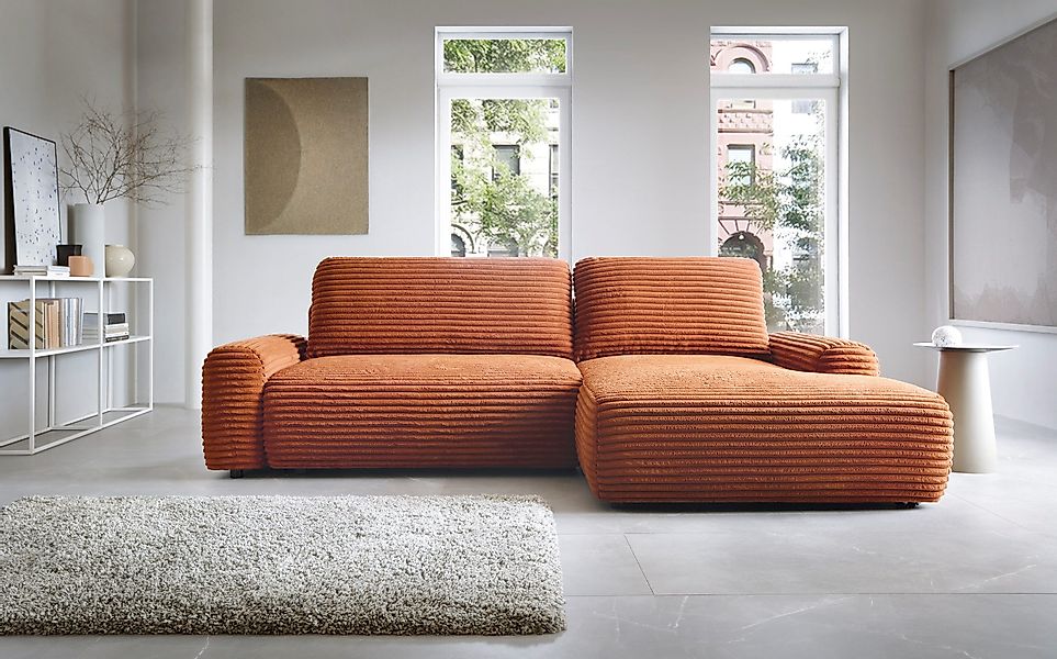 Goldstoff Ecksofa mit Schlaffunktion und Bettkasten, günstig online kaufen