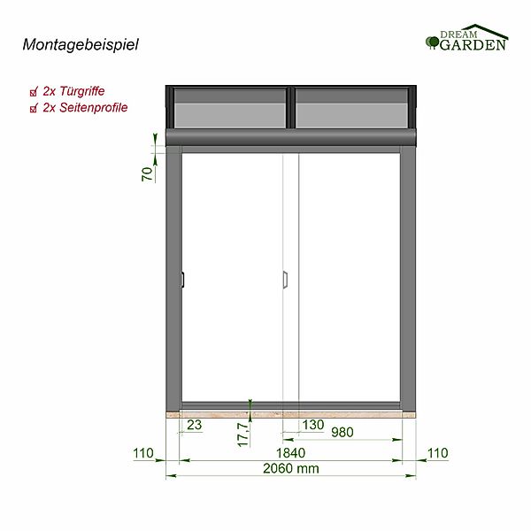Dreamgarden Glasschiebewand 2,0 x 2,2 Meter 2-türig Glas Klar Anthrazit günstig online kaufen