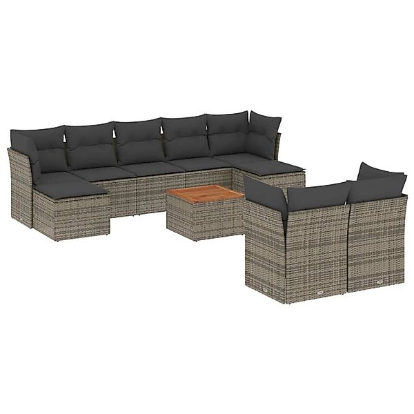 vidaXL 10-tlg Garten-Sofagarnitur mit Kissen Grau Poly Rattan Modell 61 günstig online kaufen