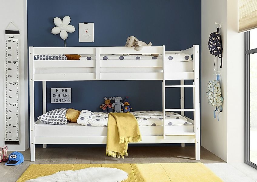 90x200 Etagenbett inkl. Leiter MORITZ von Begabino Kiefer massiv Weiß günstig online kaufen