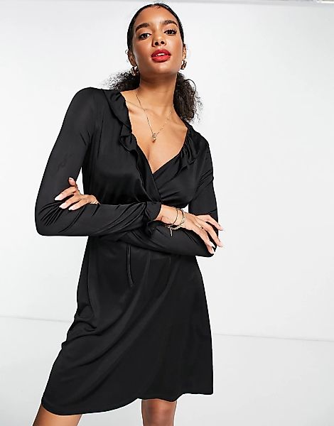 French Connection – Sonike – Mini-Wickelkleid aus Bambus-Jersey in Schwarz günstig online kaufen