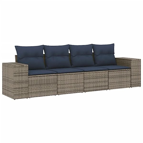 vidaXL 4-Tlg Gartensofa-Set mit Kissen Grau Polyrattan 3222280 günstig online kaufen