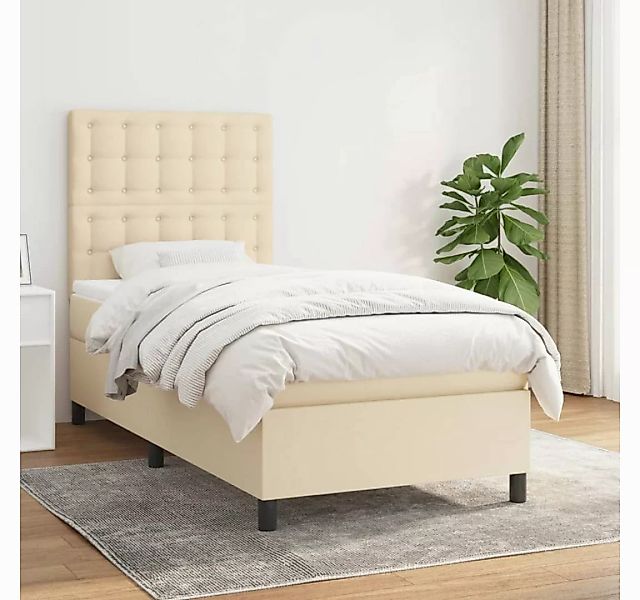 vidaXL Boxspringbett Boxspringbett mit Matratze Creme 90x200 cm Stoff Bett günstig online kaufen