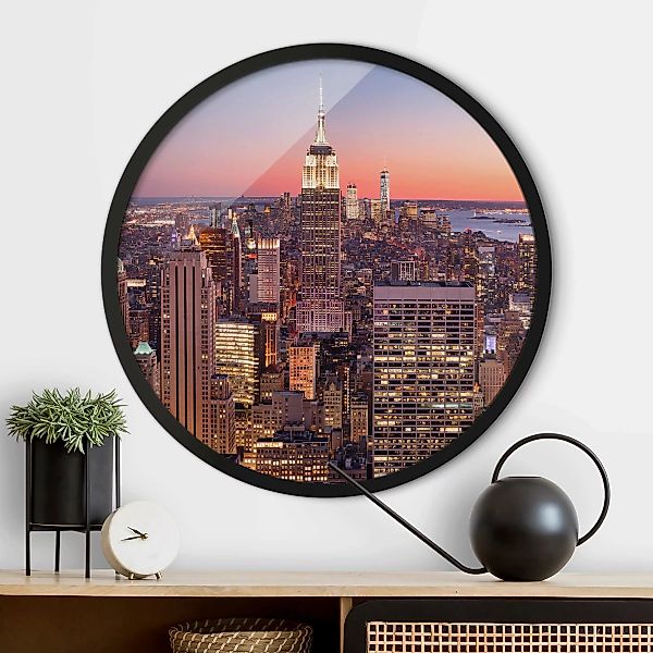 Rundes Gerahmtes Bild Sonnenuntergang Manhattan New York City günstig online kaufen