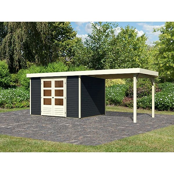 Karibu Gartenhaus Set Boras 5 Anthrazit mit Anbaudach 280 cm Breit 7,21 m² günstig online kaufen
