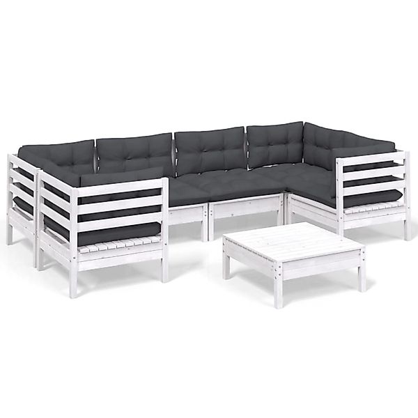 vidaXL 7-Tlg Garten-Lounge-Set mit Kissen Weiß Kiefernholz 3097302 günstig online kaufen
