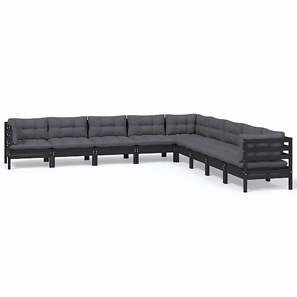 vidaXL 9-tlg Garten-Lounge-Set mit Kissen Schwarz Massivholz Kiefer Modell günstig online kaufen