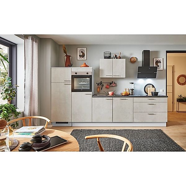 pino Küchenzeile 340 cm Beton Weißgrau Anschlag,inks 2 Geräteschränke günstig online kaufen