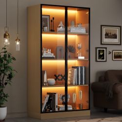Ulife Glasvitrine Hochschrank mit Bücherregal, LED-Beleuchtung günstig online kaufen