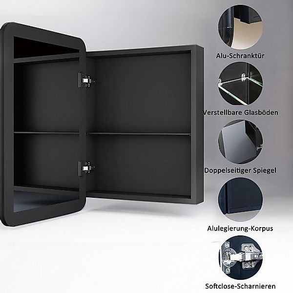 WDWRITTI Spiegelschrank mit licht Aluminium Badezimmerspiegelschrank Schwar günstig online kaufen
