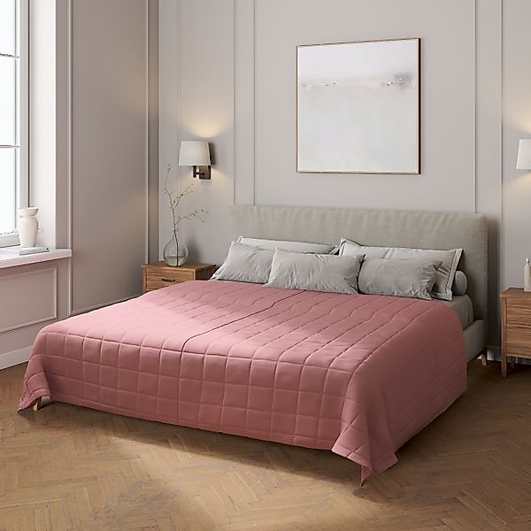 Tagesdecke mit Karosteppung, altrosa, Cotton Panama (702-43) günstig online kaufen