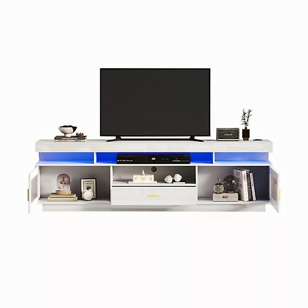 Odikalo TV-Schrank TV-Möbel Hochglanz 150x40x60cm Glastüren Schublade offen günstig online kaufen