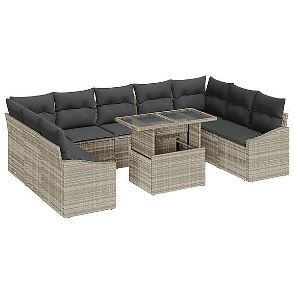 vidaXL Loungesofa 10-teiliges Garten Sofa Set mit Kissen in Hellgrau Poly-R günstig online kaufen