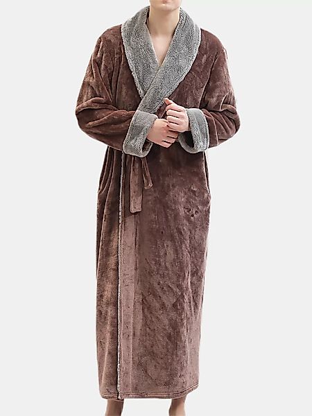 Männer verdicken Flanell Patchwork Revers Collr Robe Pyjamas Winter Warm La günstig online kaufen