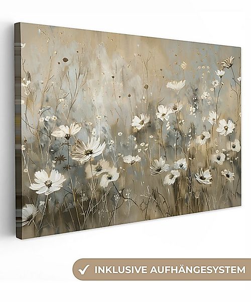 OneMillionCanvasses® Leinwandbild Blumen - Weiß - Natur - Grau - Modern, Fo günstig online kaufen