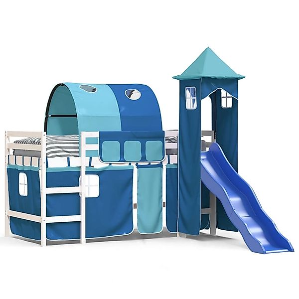 vidaXL Hochbett Kinderhochbett mit Turm Blau 80x200 cm Massivholz Kiefer günstig online kaufen