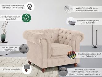 Home affaire Sessel "Chesterfield B/T/H: 105/69/74 cm" mit hochwertiger Kno günstig online kaufen