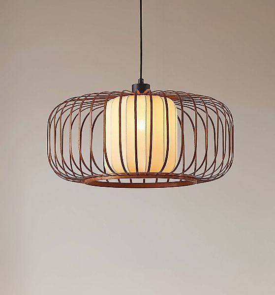 Lindby Pendelleuchte Davella, Ø 50 cm, Bambus, Textil günstig online kaufen
