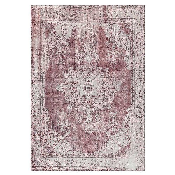 Vintage Teppich in Rot und Creme Weiß Kurzflor günstig online kaufen