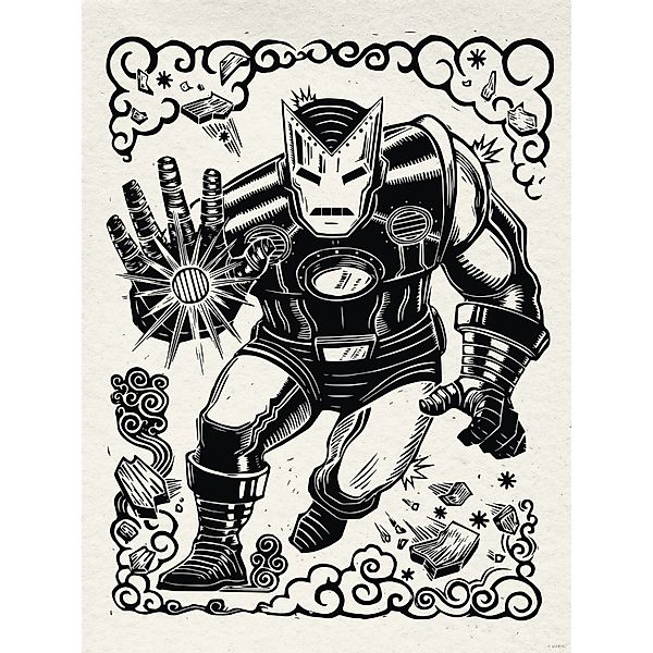 Komar Wandbild Marvel Iron Man Lino-Cut 30 cm x 40 cm Schwarz-Weiß günstig online kaufen