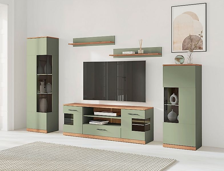 Home affaire Wohnwand Ribe,Set-5 St.,Oberplatten Eiche massiv,viel Stauraum günstig online kaufen